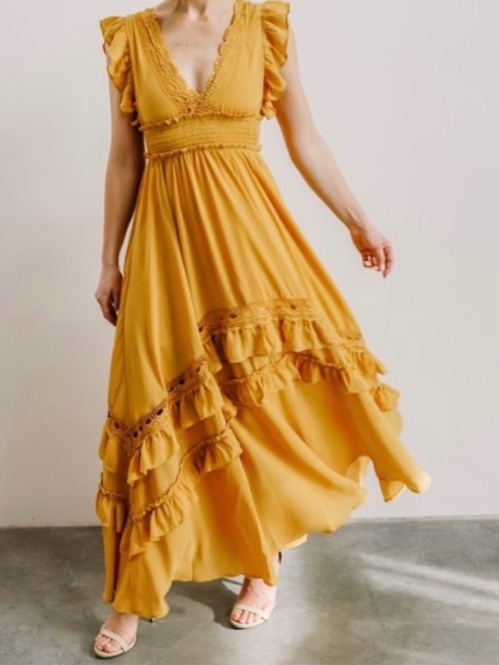 BALTIC BORN Jasmine Ruffle Dress in Mustard - S